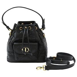 Dior Mini borsa bucket in pelle di agnello Macro Cannage Nera Nero