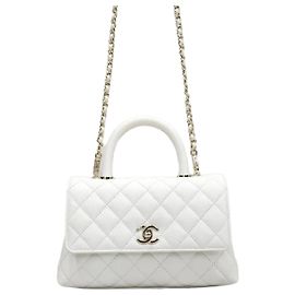Chanel Coco Handle Small Caviar White com interior Champagne Gold Chip Branco
