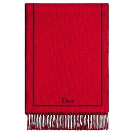 Dior Bufanda Oblique de lana roja Roja