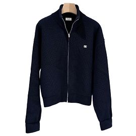 Céline Triomphe Wool Knit Sweater Zip Jacket Blue