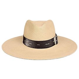 Céline Panama Hut Stroh Natural/Black Schwarz