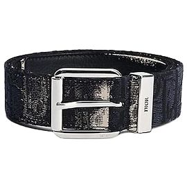 Dior Cinto em jacquard Oblique preto e couro de bezerro grão preto Preto