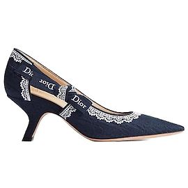 Dior Pump Blue Oblique Embroidered Cotton White Lace Blu