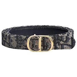 Dior Cintura reversibile CD Icon Blu Navy Oblique Jacquard e pelle di vitello liscia Blu
