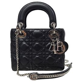 Dior Mini Lady Bag in pelle d'agnello Cannage nera e argento Nero