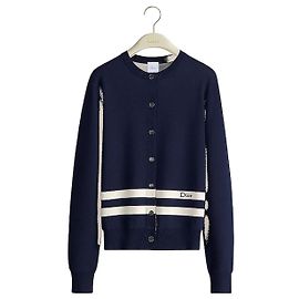 Dior Cardigan Navy Blue White Di Stripe Wool Blend Jacquard Blau