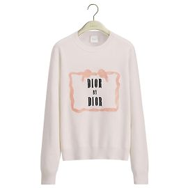 Dior Bestickter Pullover Ecru aus Kaschmir-Seiden-Mischstrick Weiß