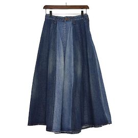 Céline Denim Pleated Long Skirt Blue