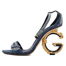 Dolce & Gabbana Denim Gold DG Heel Women's Sandals White