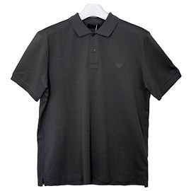 Prada Piqué Triangle Logo T-Shirt Grau Baumwolle Braun