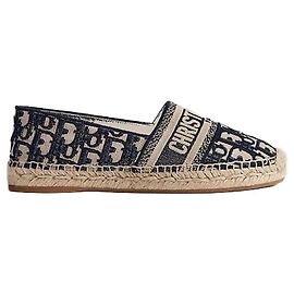 Dior Espadrille Deep Blue Oblique Embroidered Cotton Blau