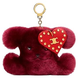Céline Breloque Pompon Triomphe en veau shearling brodé Ultra Red Rouge