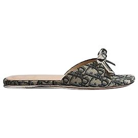 Dior Mule con fiocco in cotone ricamato Oblique blu profondo Blu