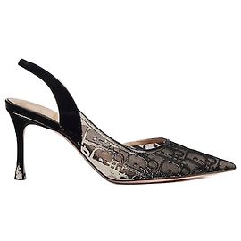 Dior Décolleté Slingback Adorable in Mesh con Ricamo Oblique Nero Nero