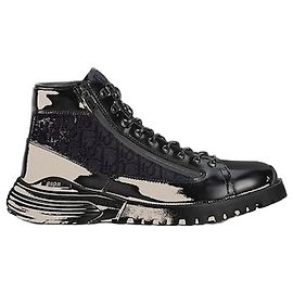 Dior Stivaletti combat in vitello vernice nero e jacquard Oblique nero Nero