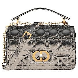 Dior Mala Jolie Small com pega superior em pele de vitelo Cannage preta Preto