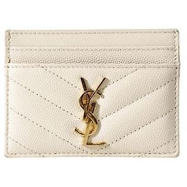 Saint Laurent Monogram Cassandra Matelassé Card Wallet Case Ivory White