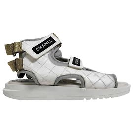 Chanel Women's Gladiator Velcro Strap High-Top Sandals White