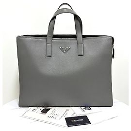 Prada Saffiano Leather Briefcase Tote Bag Brown