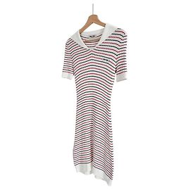 Miu Miu Vestido midi de punto a rayas de algodón para mujer Blanco Blanco