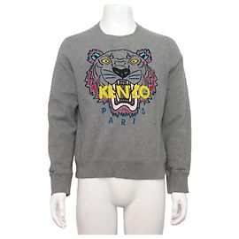 Kenzo Graues Unisex-Sweatshirt aus Fleece mit Tiger-Logo Braun