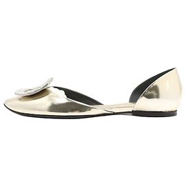 Roger Vivier Square Crystal Gold Metallic Flats Golden
