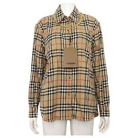Burberry Camisa de algodão xadrez com corrente para mulher Runway Collection Multicor