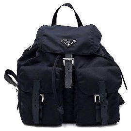 Prada Navy Re-Nylon Triangle Logo VELA Bella Medium Unisex Backpack Blue
