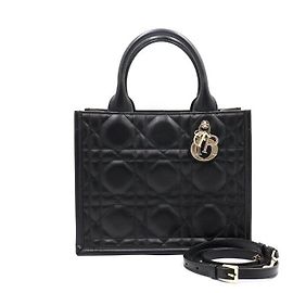 Dior Petit Cabas Book Bag Macro Cannage Noir Noir