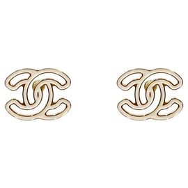 Chanel CC Gold Ohrringe Elfenbein Weiß