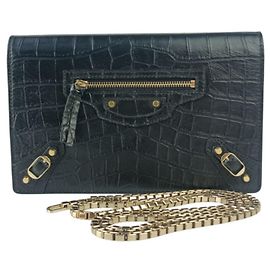 Balenciaga Black Leather Chain Shoulder Wallet Black