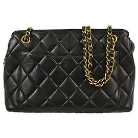 Chanel Vintage Chain Tote Quilted Lambskin Medium Nero