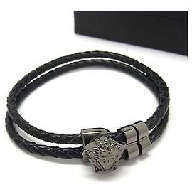 Pulseira de Couro Versace La Medusa Preto