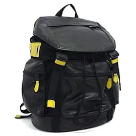 COACH Perforated Leather Backpack Black Yellow