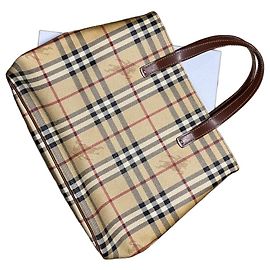 Saco cabas Burberry em lona revestida e couro Marrom Preto Vermelho Bege