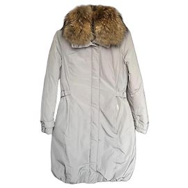 Woolrich Women's Grey Down Coat with Fur Collar Grey