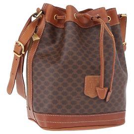 Céline Borsa a tracolla CELINE Macadam Canvas PVC Leather Brown Gold Auth 195708 Marrone D'oro