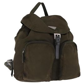 Zaino PRADA Nylon Khaki Silver Auth 194873A Argento Cachi