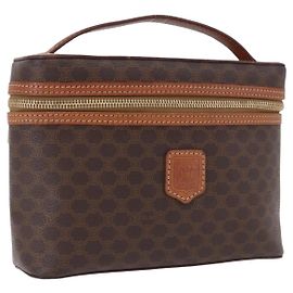 Céline Necessaire CELINE Macadam Canvas PVC Leather Brown Gold Auth 195699A Marrone D'oro