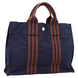 Hermès HERMES Fourre Tout PM Handtasche Canvas Navy Silver Auth 180974 Silber Marineblau