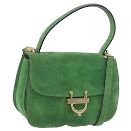 Céline Sac à main CELINE Suede 2way Green Gold Auth 196243 Doré Vert