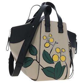 Bolsa de mão LOEWE Hammock Herbarium em couro 2 Beige Silver Auth 193784SAM Prata Bege