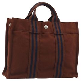 Hermès Borsa HERMES Fourre Tout PM Canvas Brown Silver Auth 195979A Marrone Argento