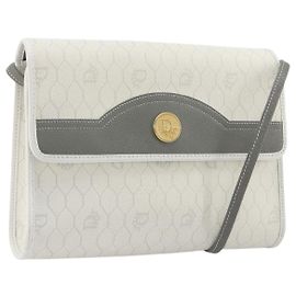 Borsa a tracolla Christian Dior Honeycomb Canvas PVC White Gold Auth 195565 Bianco D'oro