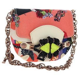 Bolsa de Ombro com Corrente VERSACE Canvas Multicolor Gold Auth 195065M Multicor Dourado