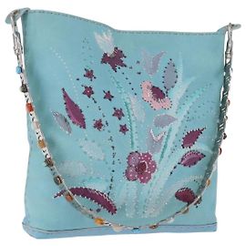 FENDI Celeria Shoulder Bag Leather Light Blue Silver Auth ka5643A Silvery Light blue