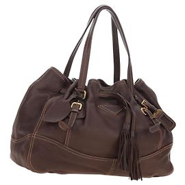 Saco Tote PRADA em couro marrom tom dourado Auth 195768M Marrom Outro