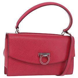 Bolsa Salvatore Ferragamo Gancini em couro 2way Rosa Prata Auth 196831V Prata Rosa