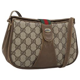 Borsa GUCCI GG Supreme Web Sherry Line PVC Beige Oro 116 02 024 Auth 195582 Beige D'oro