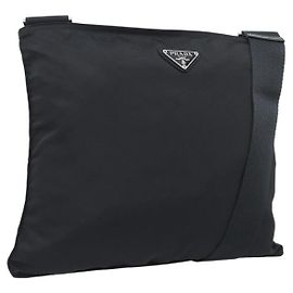 Sac à épaule PRADA Nylon Black Silver Auth 196147A Noir Argenté